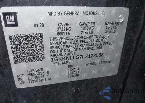 2020 GMC Acadia Awd At4 from USA, damaged, VIN 1GKKNLLS7LZ173558